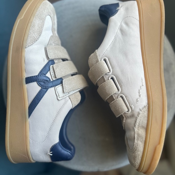 VERONICA BEARD Reagan Retro Velcro Sneakers Canvas Suede Sand/Eclipse Womens 7.5 - Picture 7 of 15